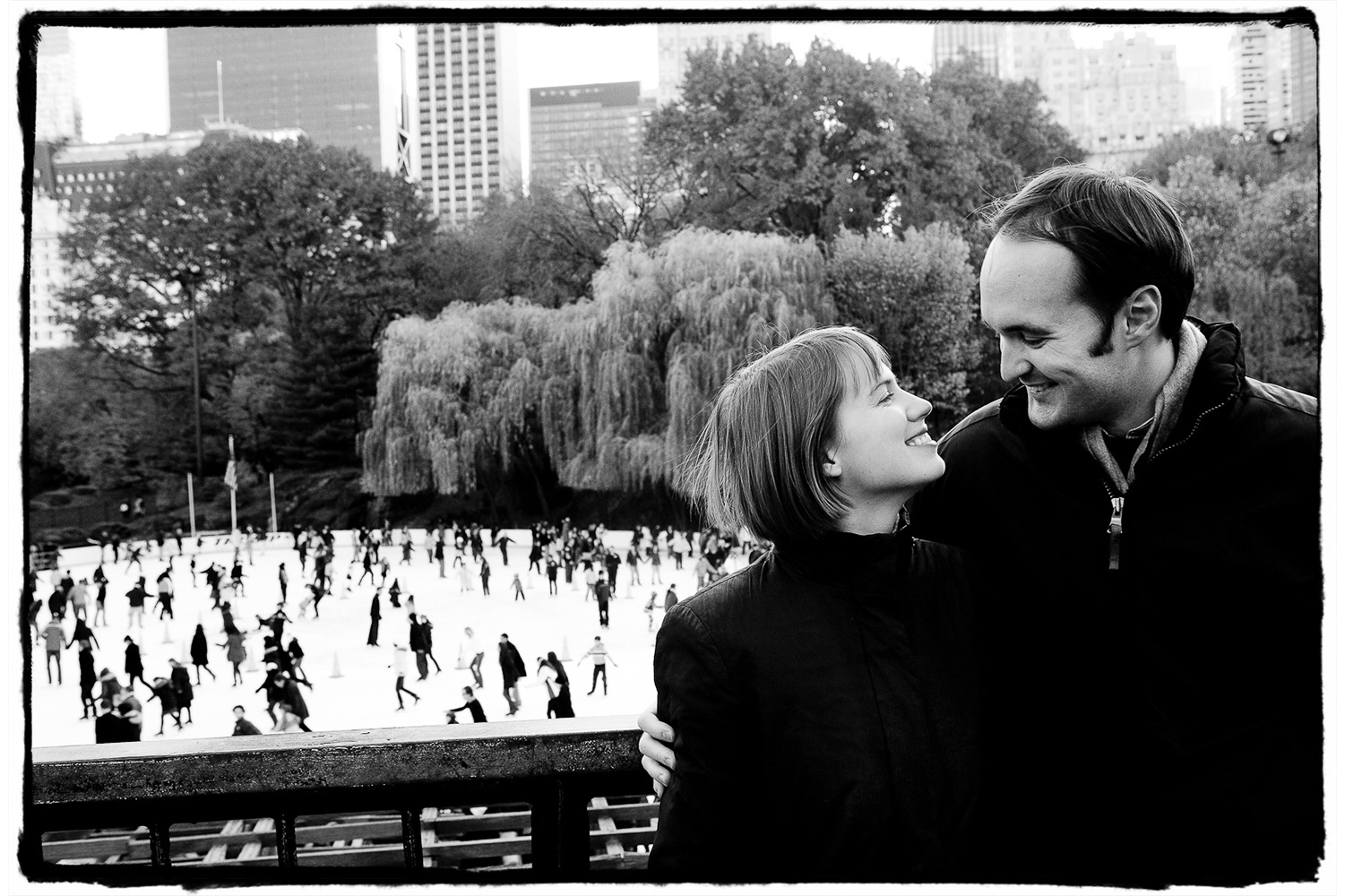 Engagement Portrait: Alicia & Matt enjoy the romantic winter scenes at the skating rink in Central Park.