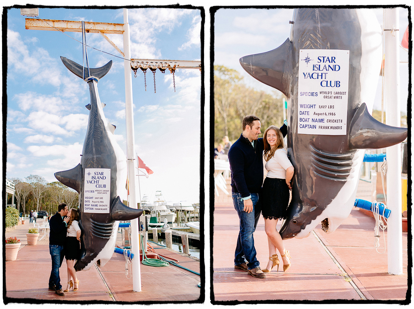 Engagement Portrait: Gina & Jamie pose at the yacht club in Montauk on Long Island.