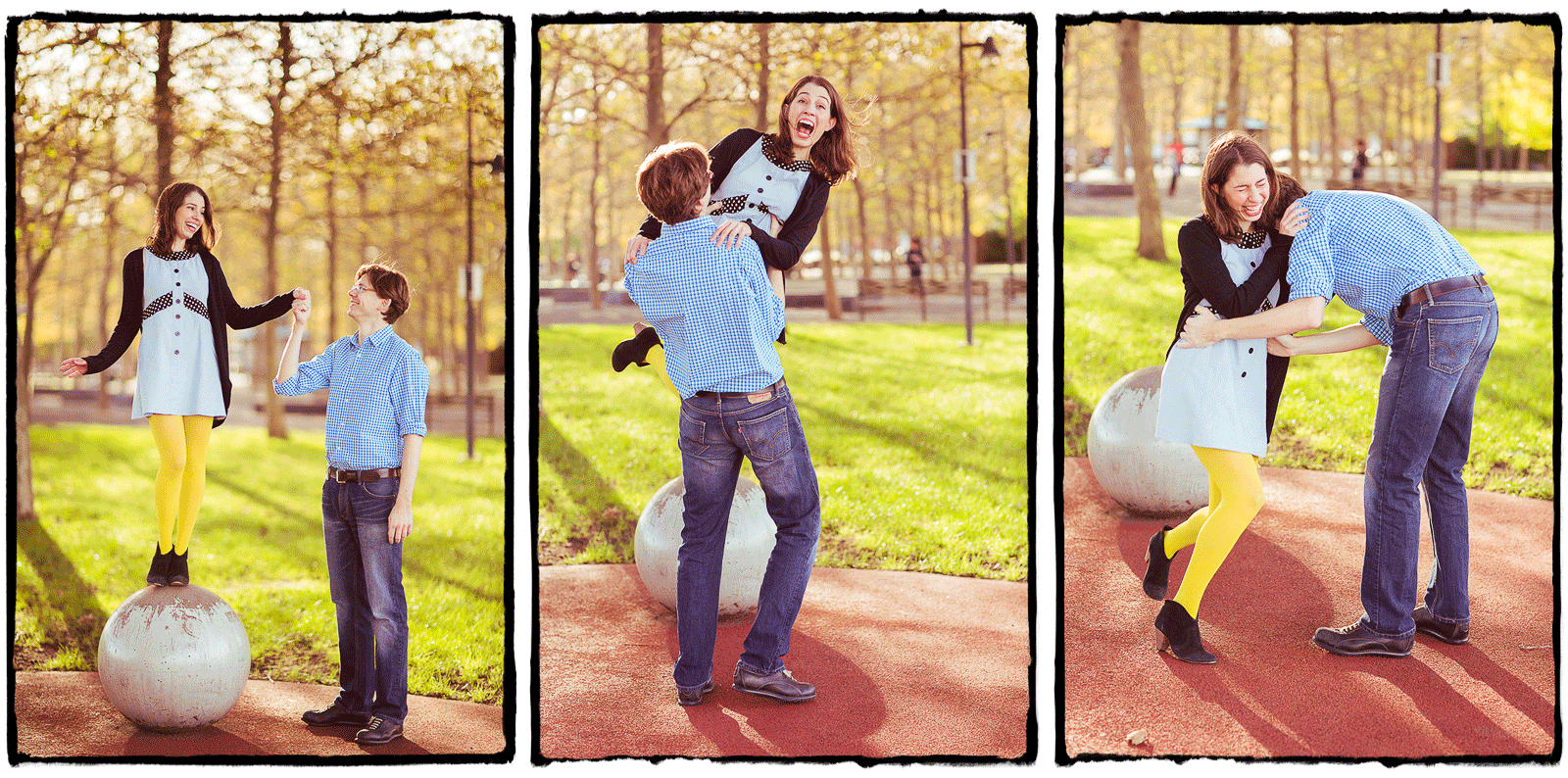 Engagement Portraits: Lauren & Dano goof around in Hoboken, New Jersey.