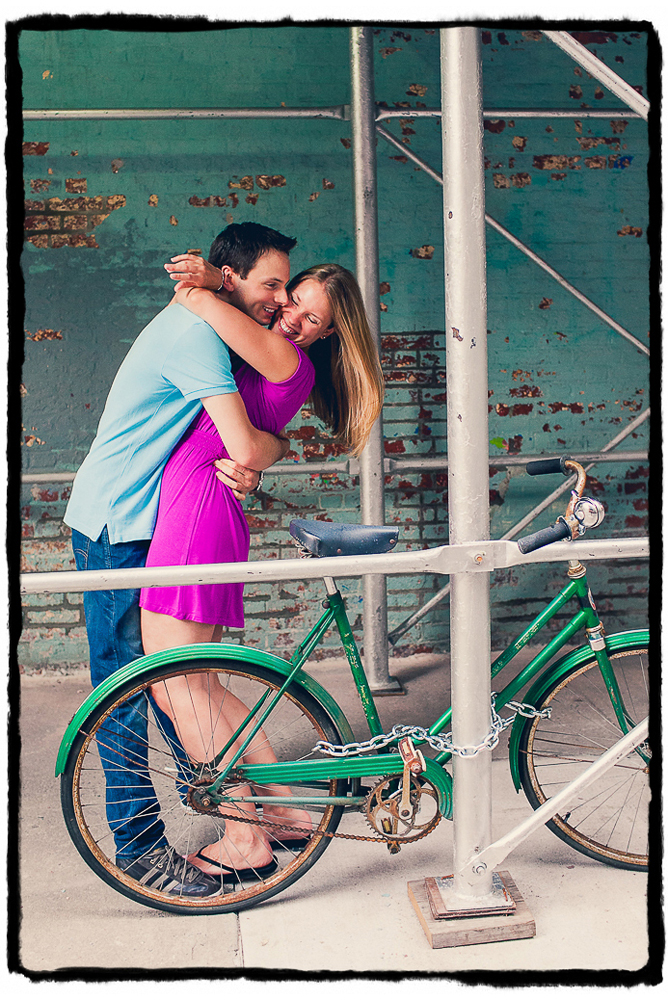 Engagement Portraits: Mike & Melissa have a sweet hug in the streets of New York.