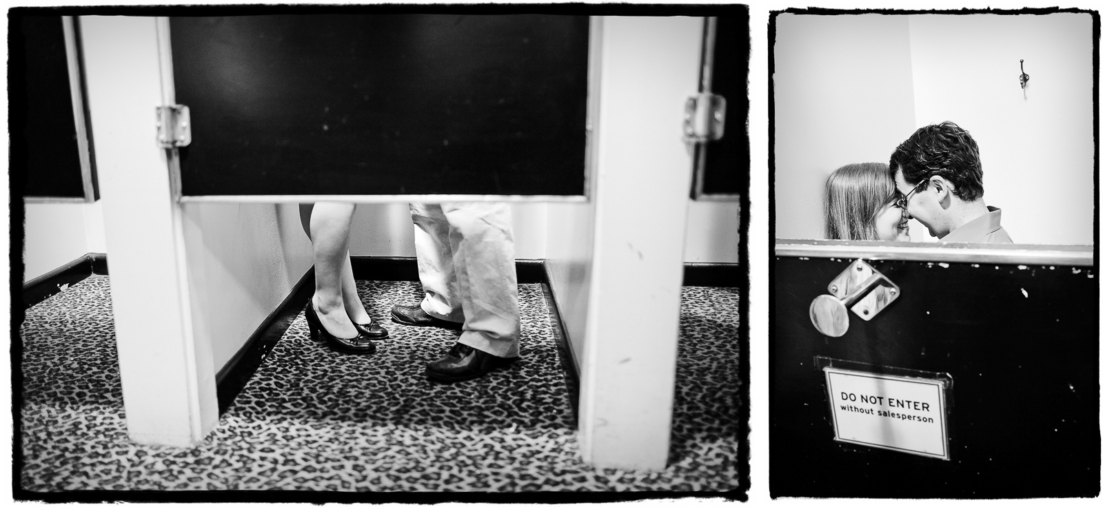 Engagement Portraits: Katie & Jason take a moment alone in the dressing room.