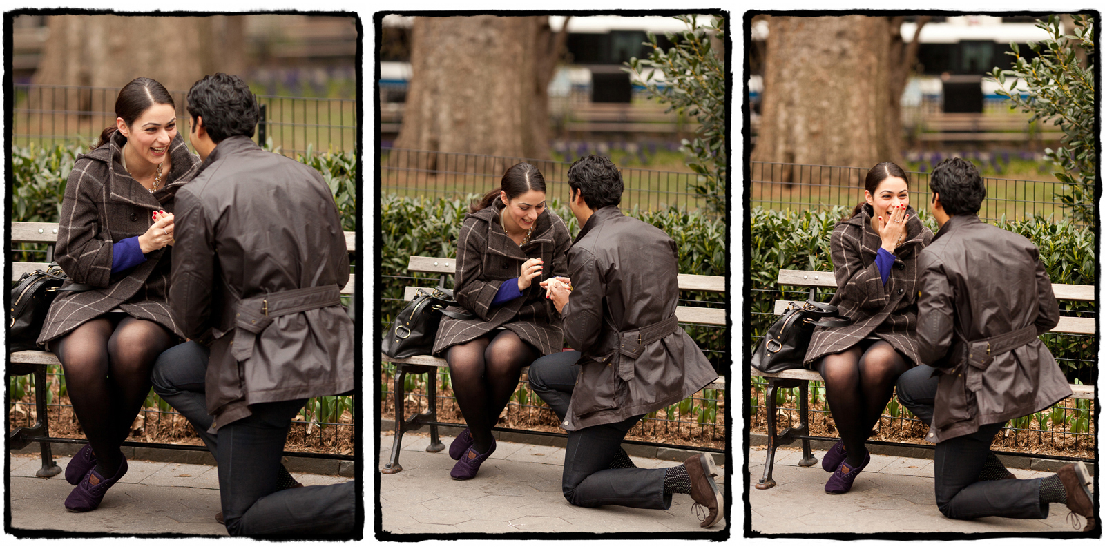 Surprise proposal shot in Madison Square Park in Manhattan