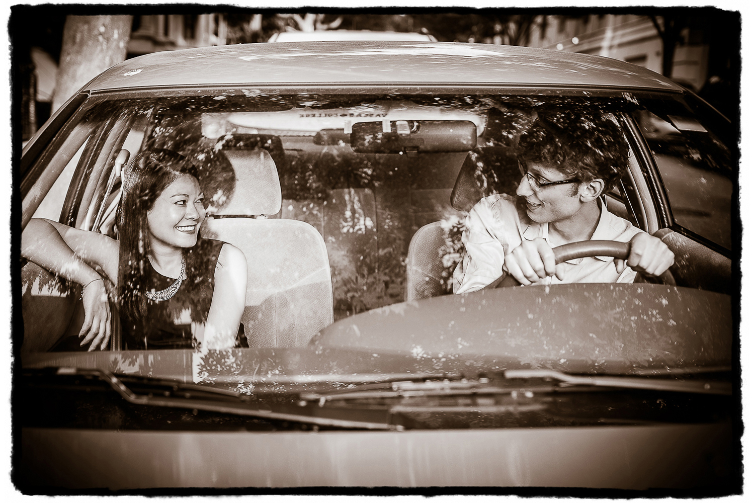 Engagement Portraits: Melissa & Ben settle in for a drive around Brooklyn.