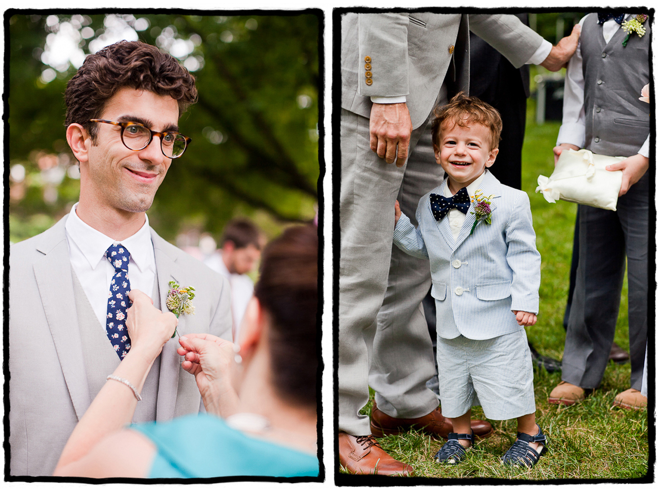 Michael and his ringbearer wore summery light grey suits at this New Jersey wedding featuring vintage and DIY decor.
