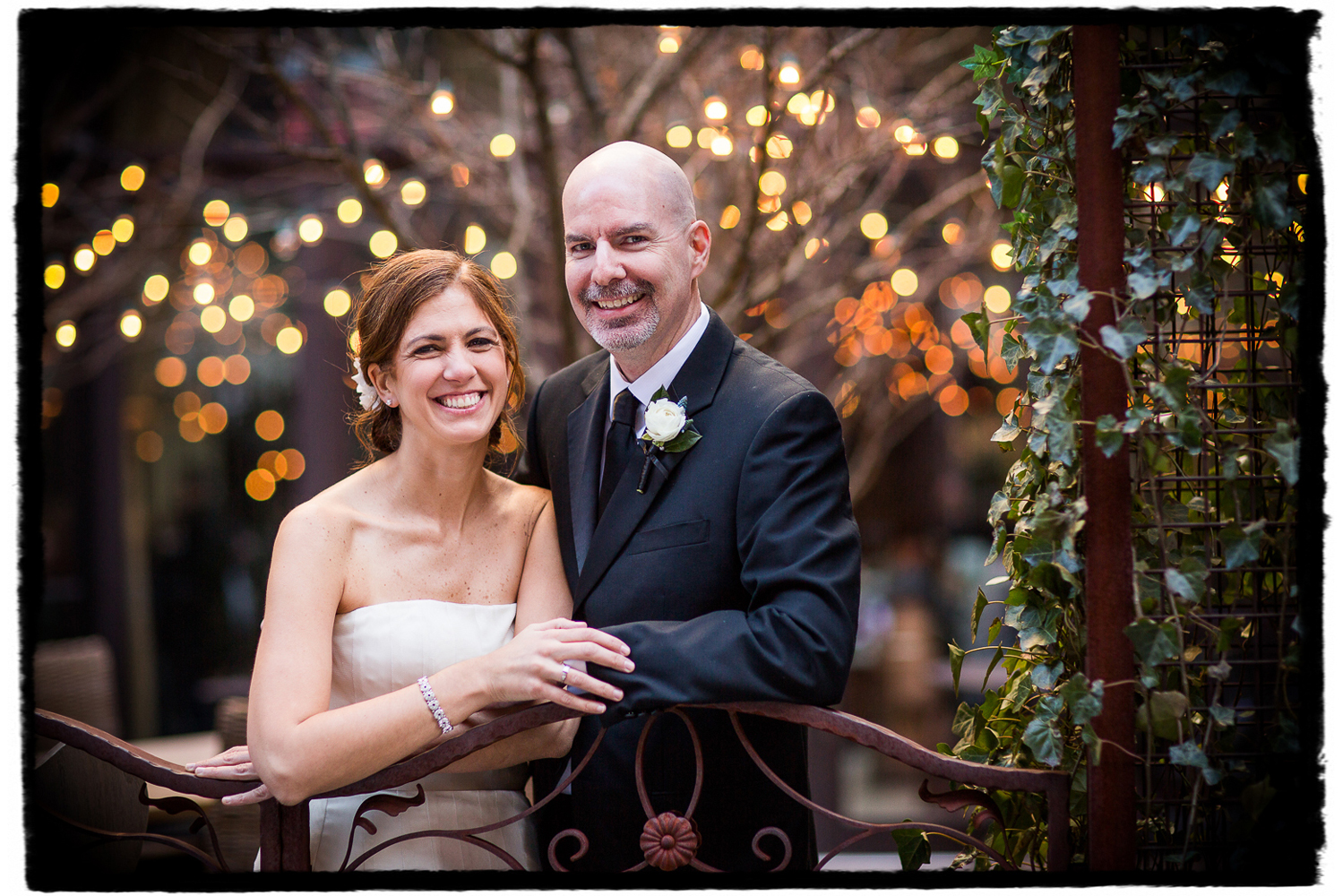 Chrissy & Tom at the courtyard of the Mondrian Hotel in SoHo before their Housing Works Wedding ceremony.