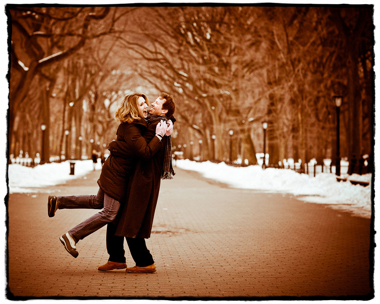 Engagement Portrait:  Liz and Doug had the fresh snow in Central Park all to themselves during this wintry shoot.