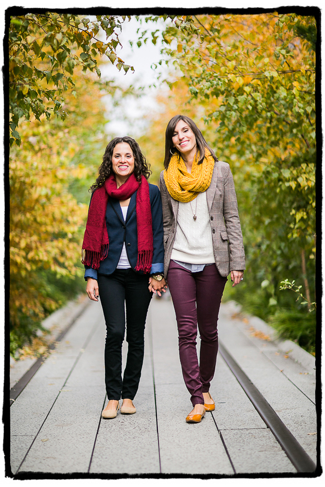 Engagement Portrait: Lara & Nicole enjoy a fall stroll on the High Line.