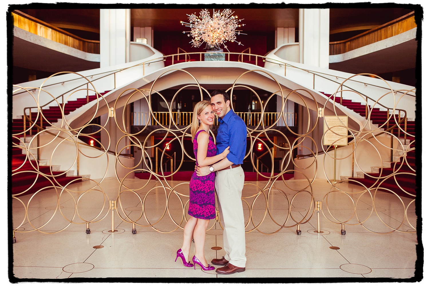 Engagement Portraits: Gena & Josh in the lobby of the Metropolitan Opera at Lincoln Center.