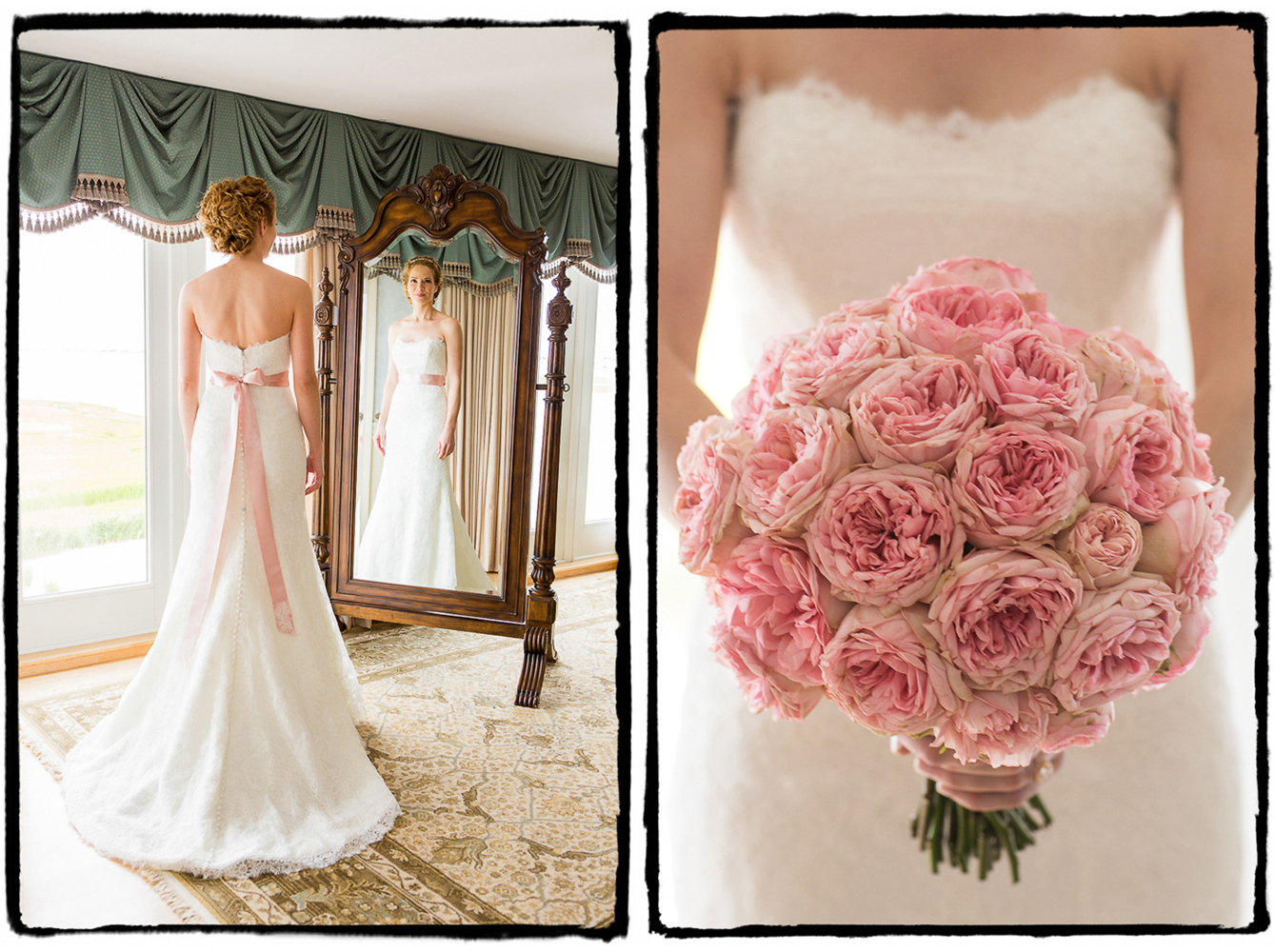 Kelly's pink sash matched her lovely bouquet at Bonnet Island Estate.